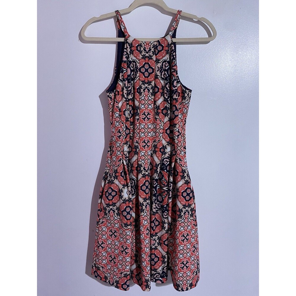 Vince Camuto Coral Black Cream Floral Midi Dress